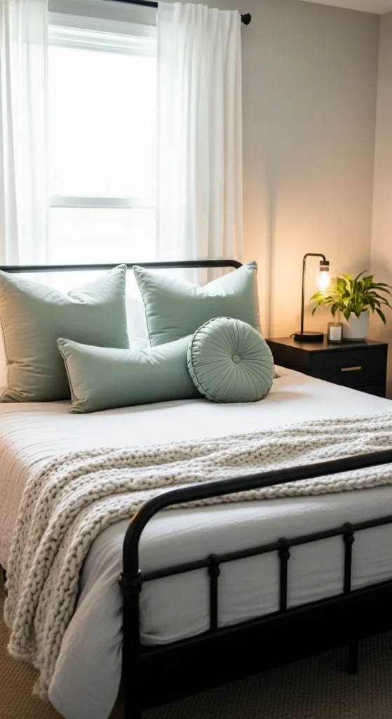 Sage Green and Black Bedroom