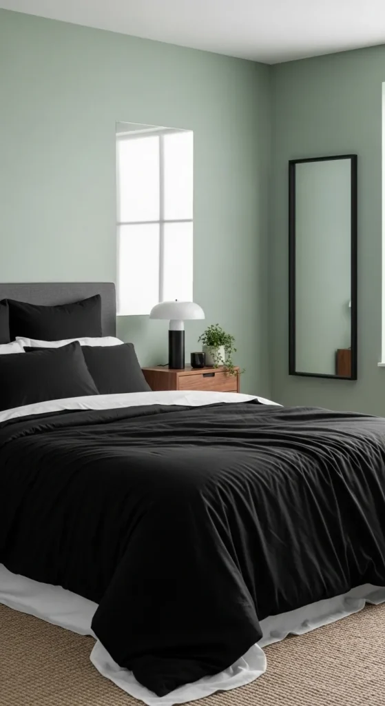 Sage Green and Black Bedroom