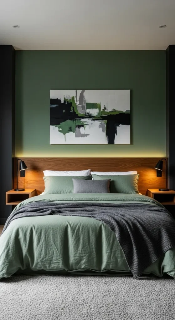 Sage Green and Black Bedroom