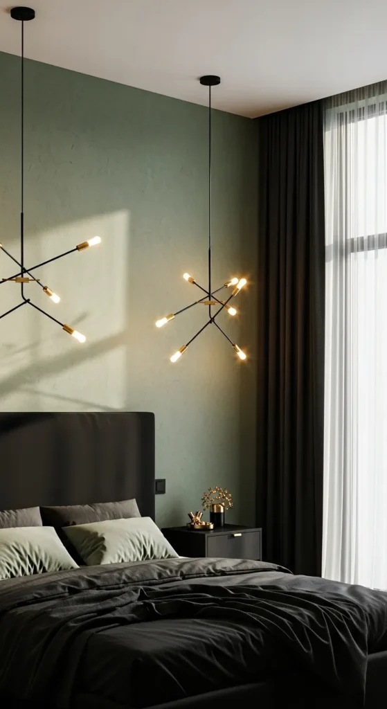 Sage Green and Black Bedroom