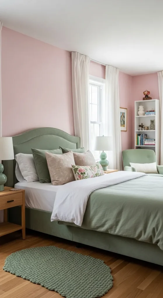 Sage Green Pink Bedroom