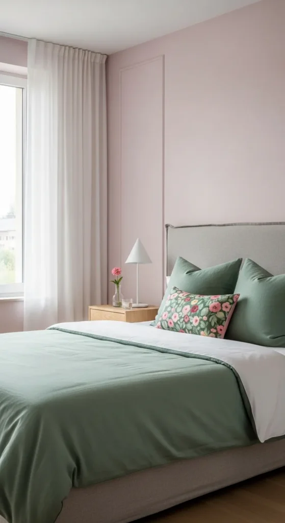 Sage Green Pink Bedroom