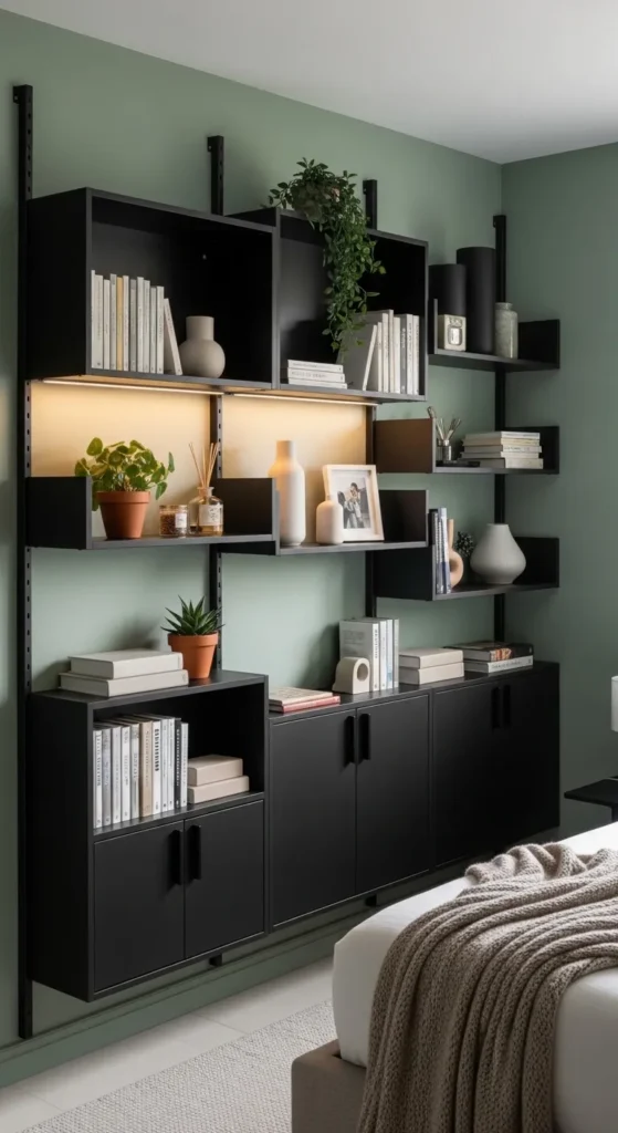 Sage Green and Black Bedroom