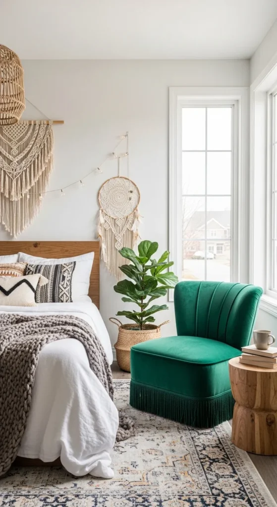 Emerald Green Boho Bedroom Ideas