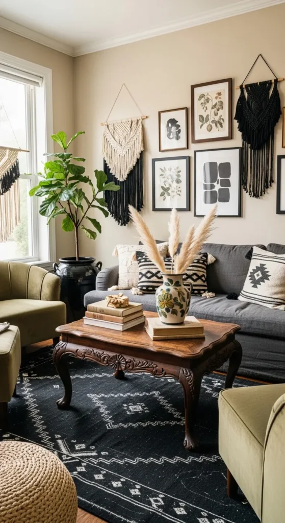 Black Boho Living Room