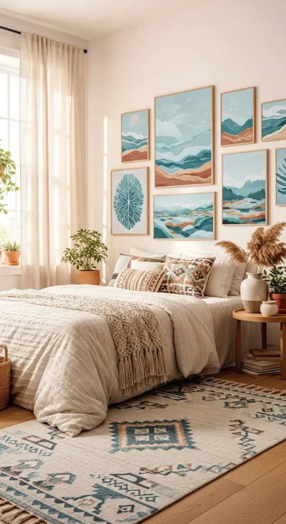 Light Blue Boho Bedroom Decor