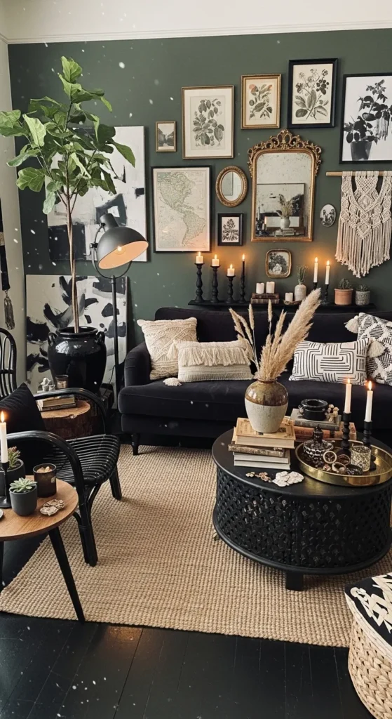 Black Boho Living Room