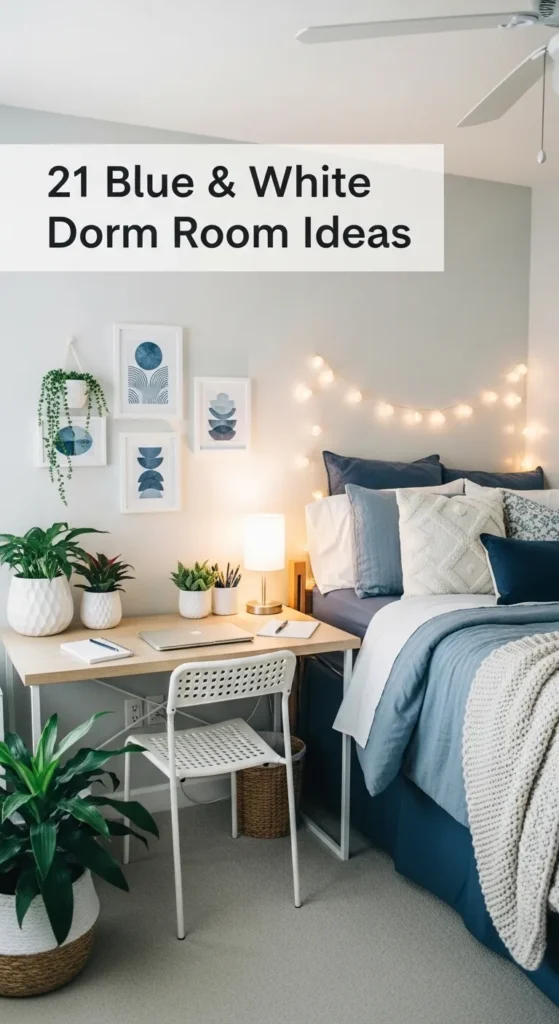 Blue and White Dorm Room Ideas