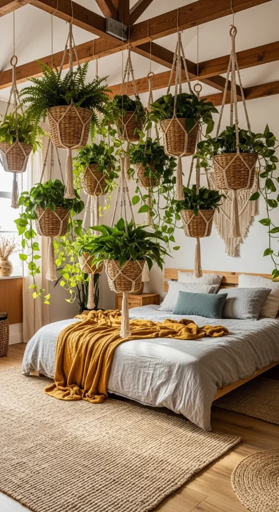 Boho Bedroom Ideas with Hanging Plants