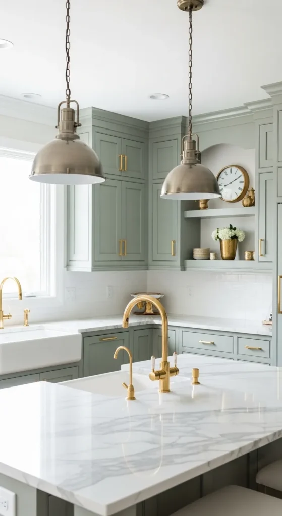 Sage Green and White Kitchen