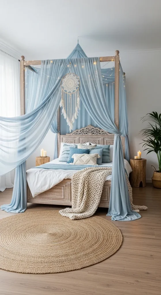 Light Blue Boho Bedroom Decor