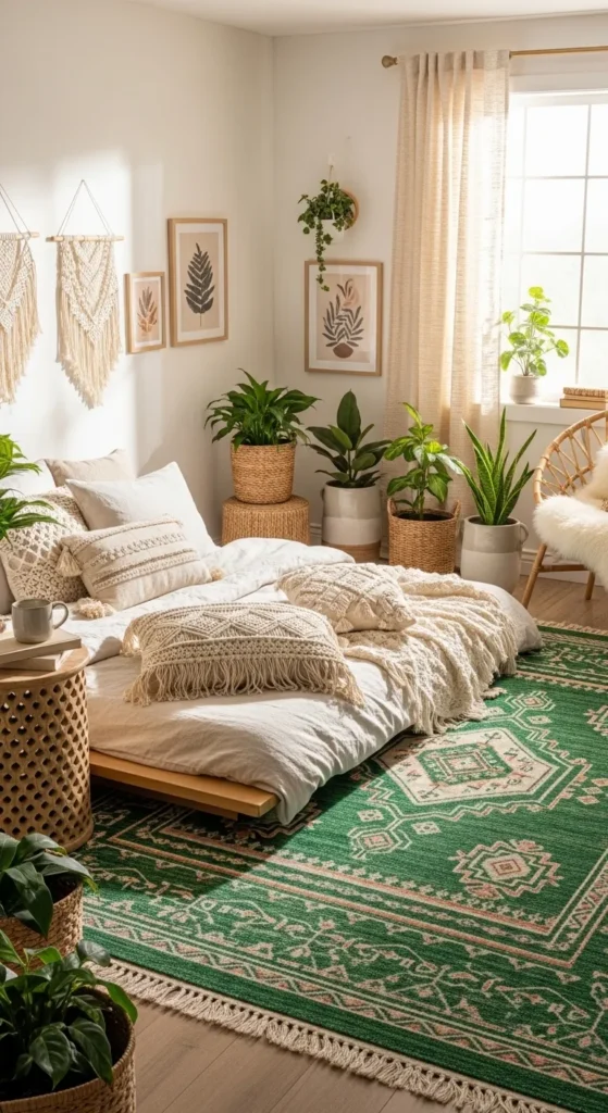 Emerald Green Boho Bedroom Ideas