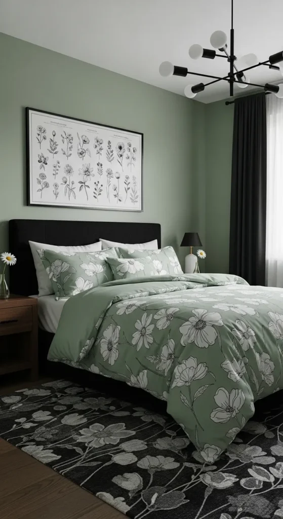 Sage Green and Black Bedroom