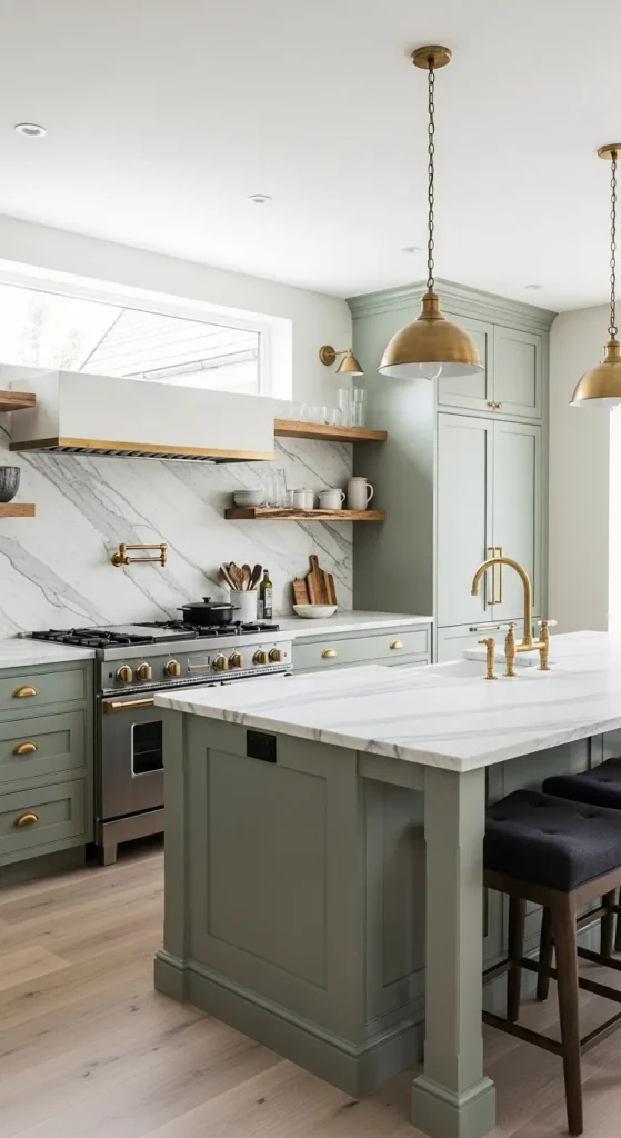 Sage Green and White Kitchen