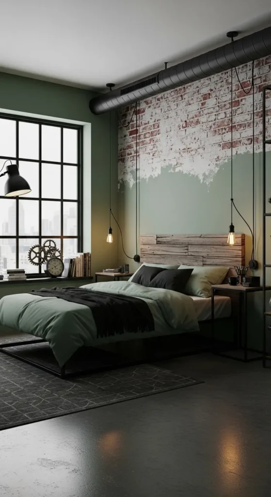 Sage Green and Black Bedroom