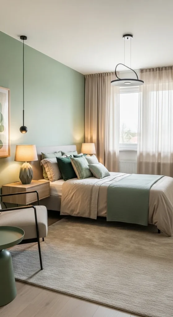 Sage Green Beige Bedroom