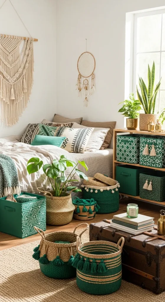 Emerald Green Boho Bedroom Ideas