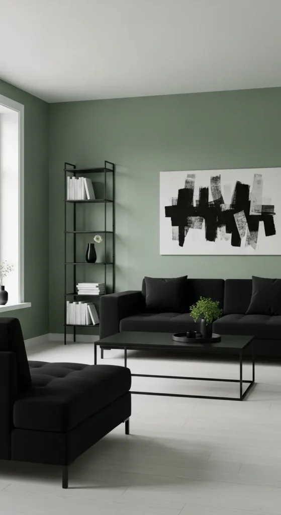 Sage Green and Black Bedroom
