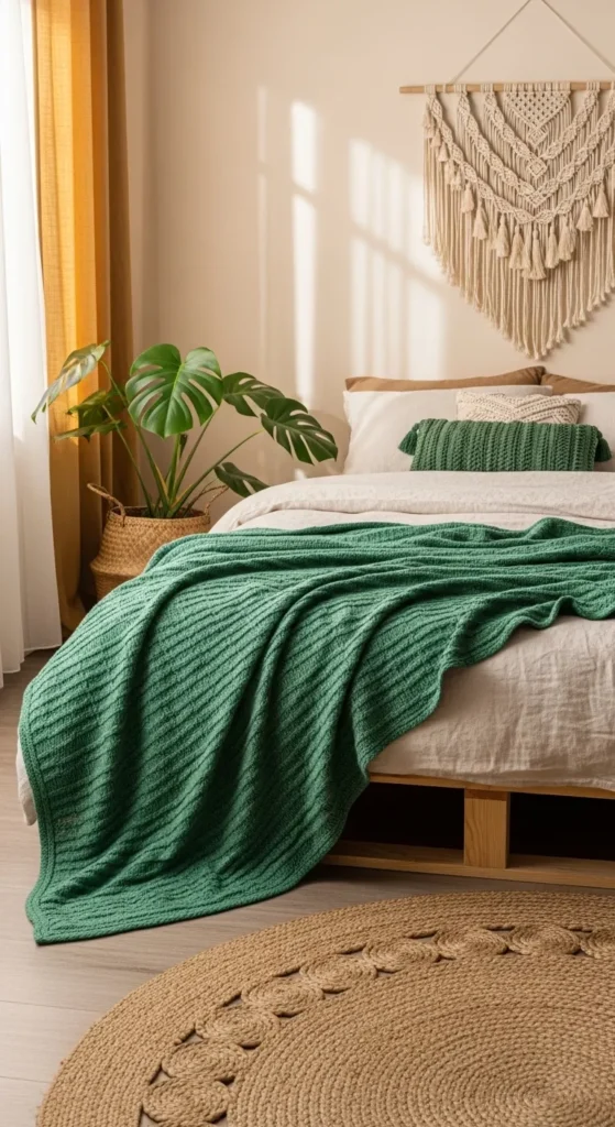 Emerald Green Boho Bedroom Ideas