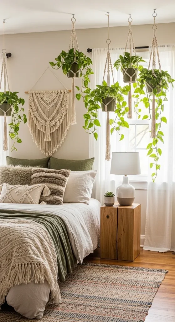 Boho Bedroom Ideas with Hanging Plants