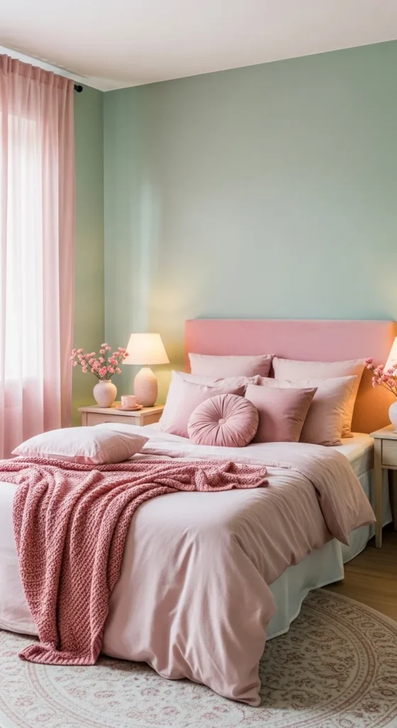 Sage Green Pink Bedroom