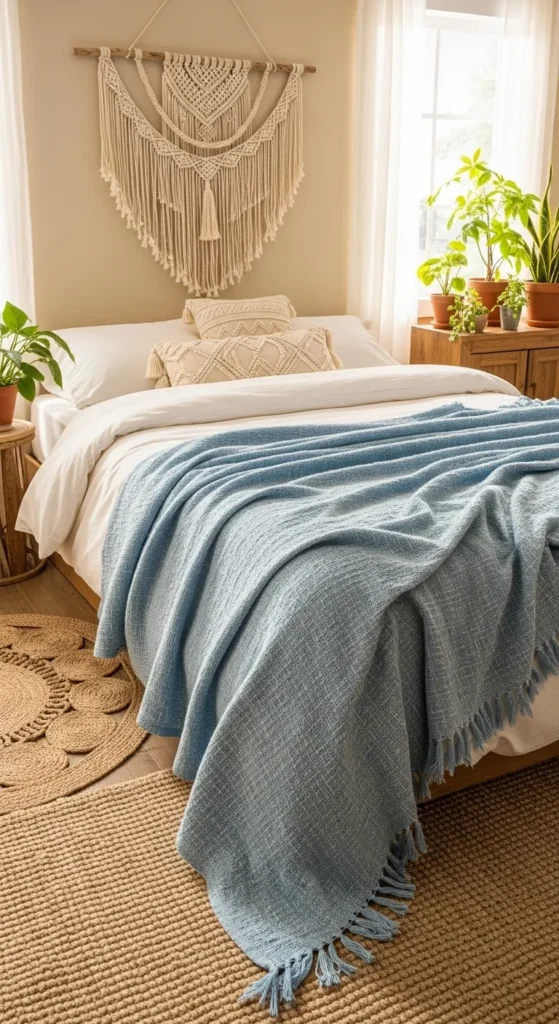 Light Blue Boho Bedroom Decor