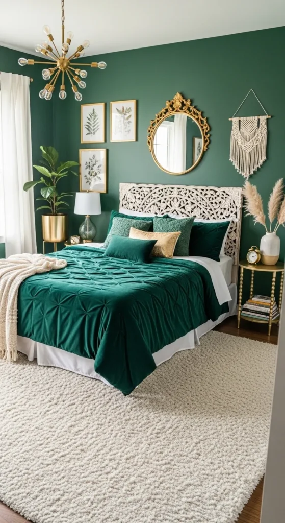Emerald Green Boho Bedroom Ideas