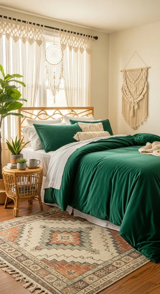 Emerald Green Boho Bedroom Ideas
