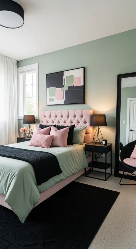 Sage Green Pink Bedroom