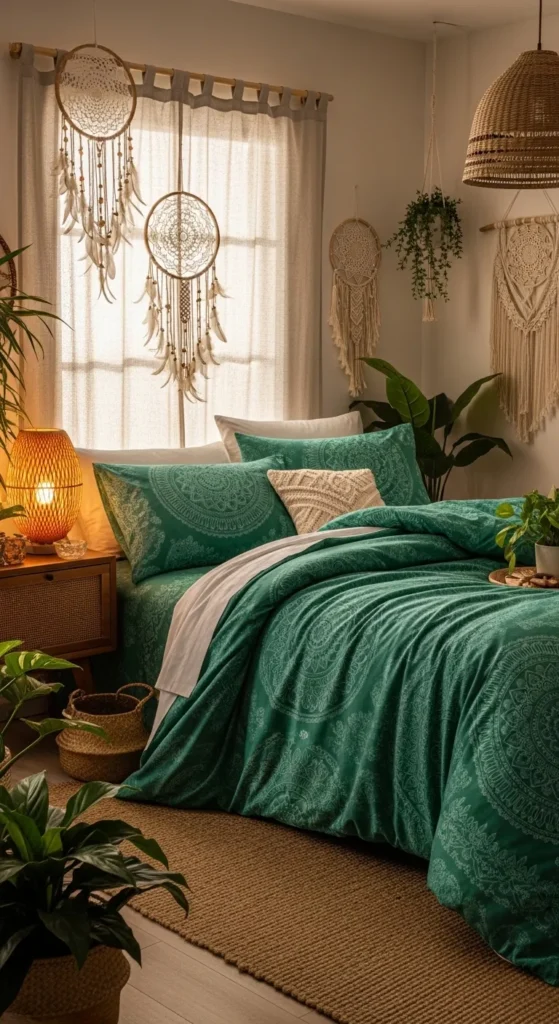 Emerald Green Boho Bedroom Ideas