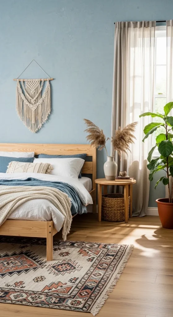 Light Blue Boho Bedroom Decor