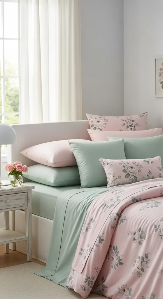 Sage Green Pink Bedroom