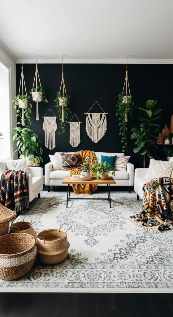 Black Boho Living Room