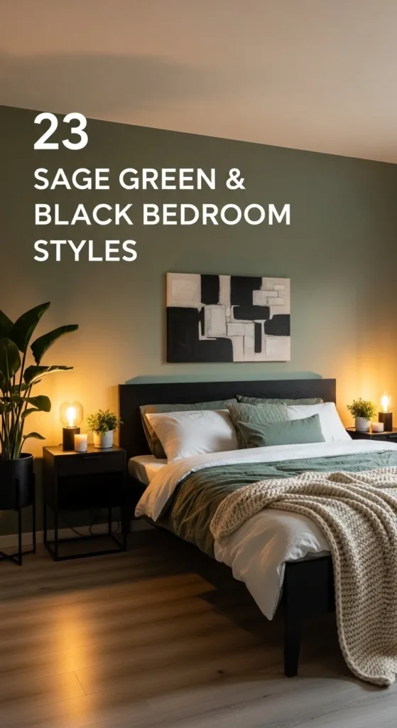 Sage Green and Black Bedroom