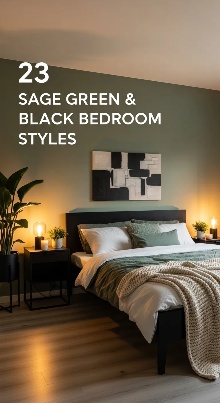 Sage Green and Black Bedroom