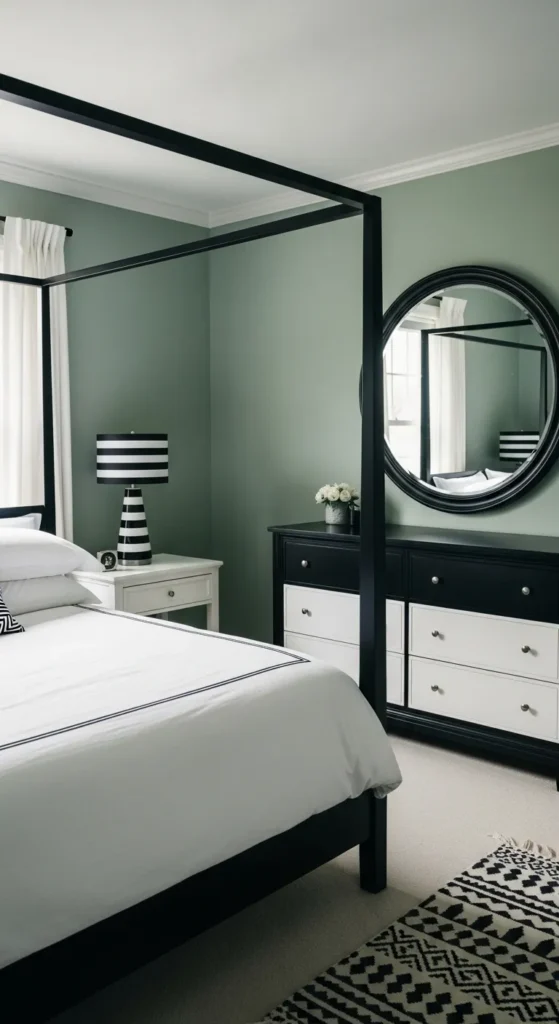 Sage Green and Black Bedroom