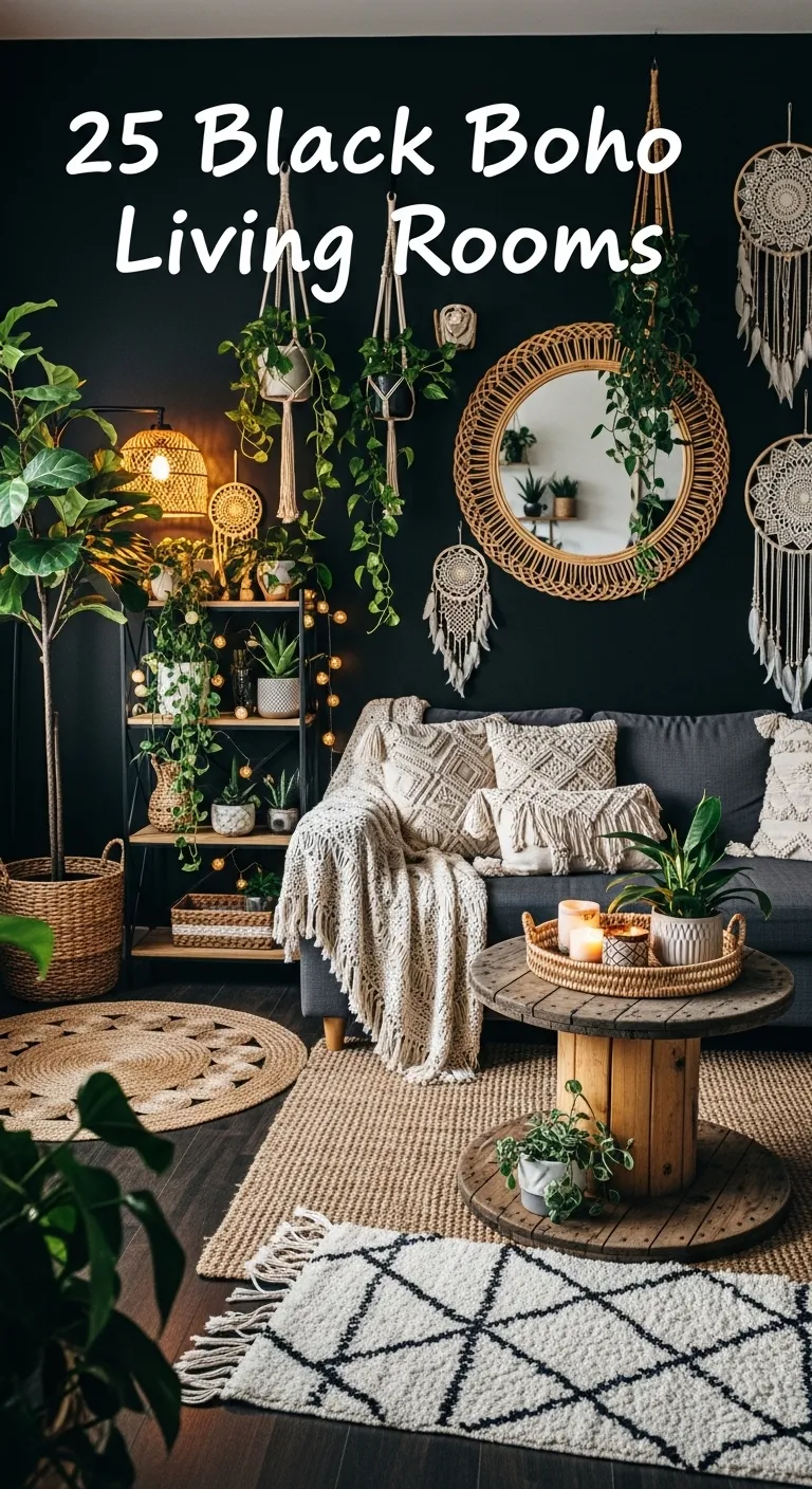 Black Boho Living Room
