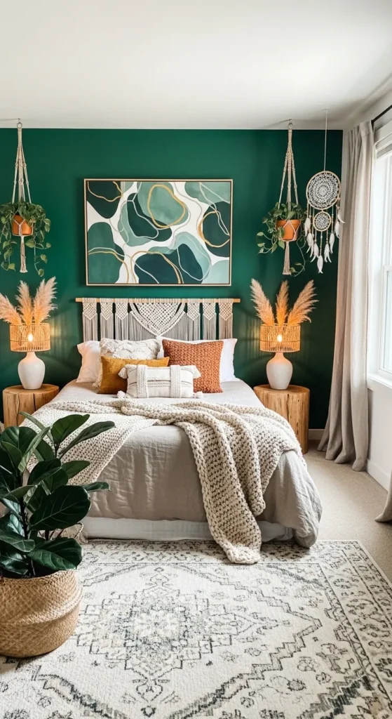 Emerald Green Boho Bedroom Ideas