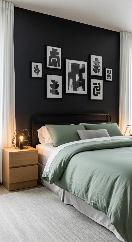 Sage Green and Black Bedroom