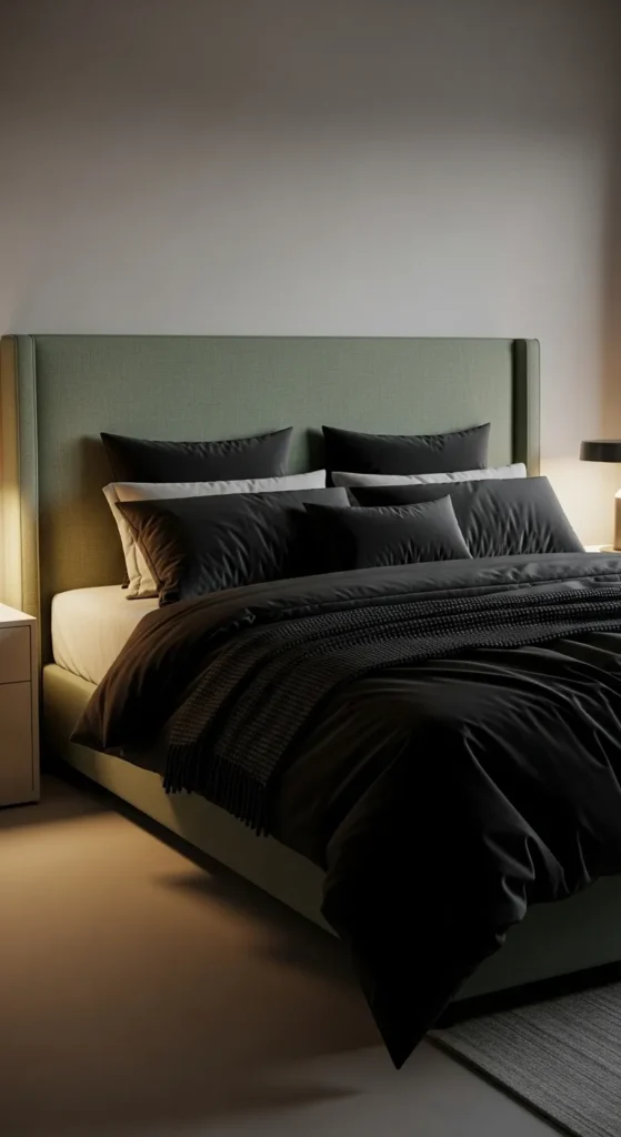 Sage Green and Black Bedroom