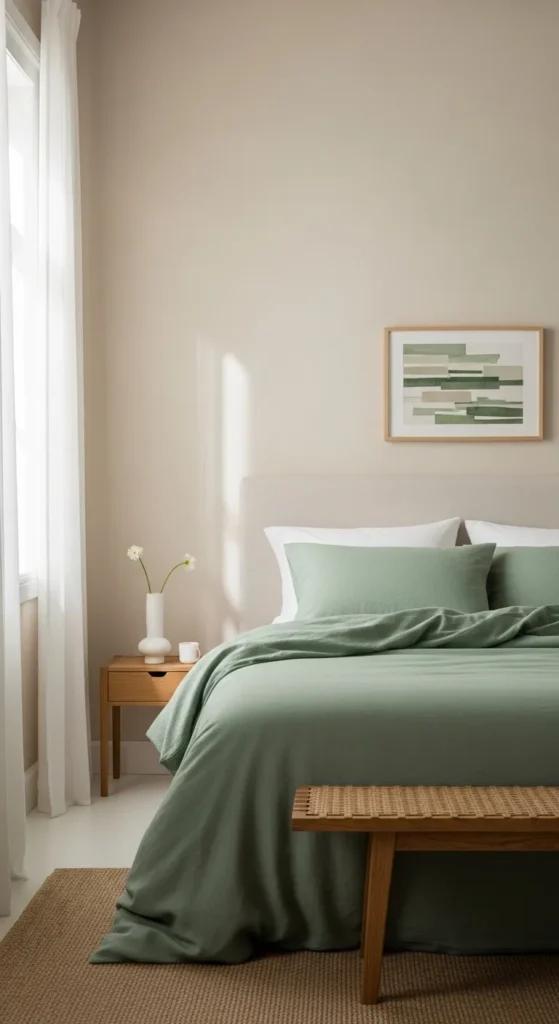 Sage Green Beige Bedroom