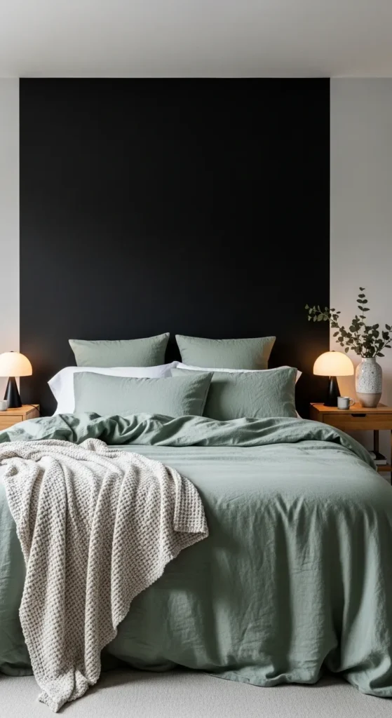 Sage Green and Black Bedroom
