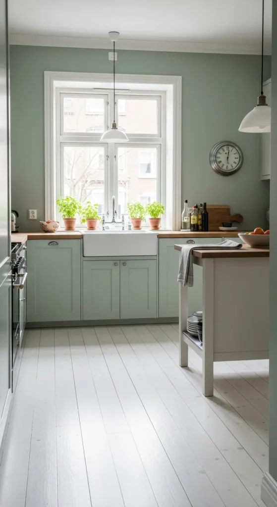 Sage Green and White Kitchen
