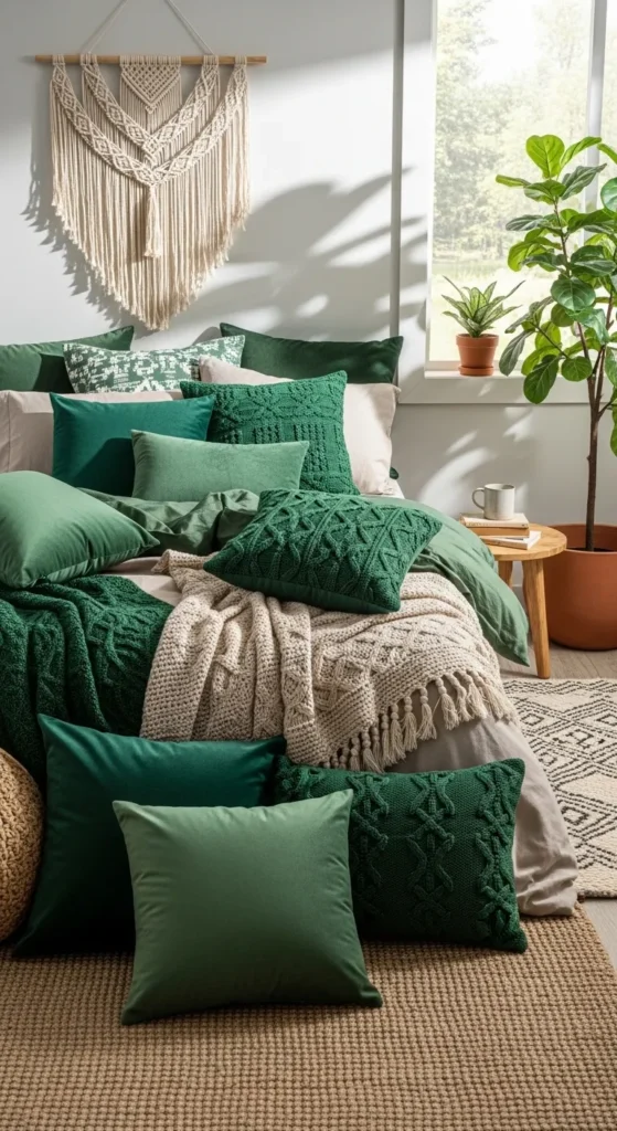 Emerald Green Boho Bedroom Ideas