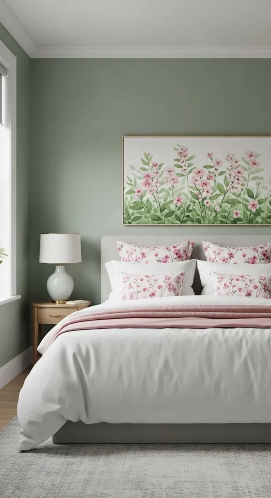 Sage Green Pink Bedroom