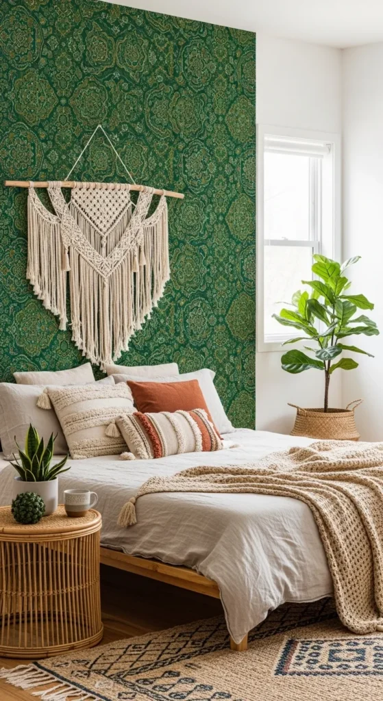 Emerald Green Boho Bedroom Ideas