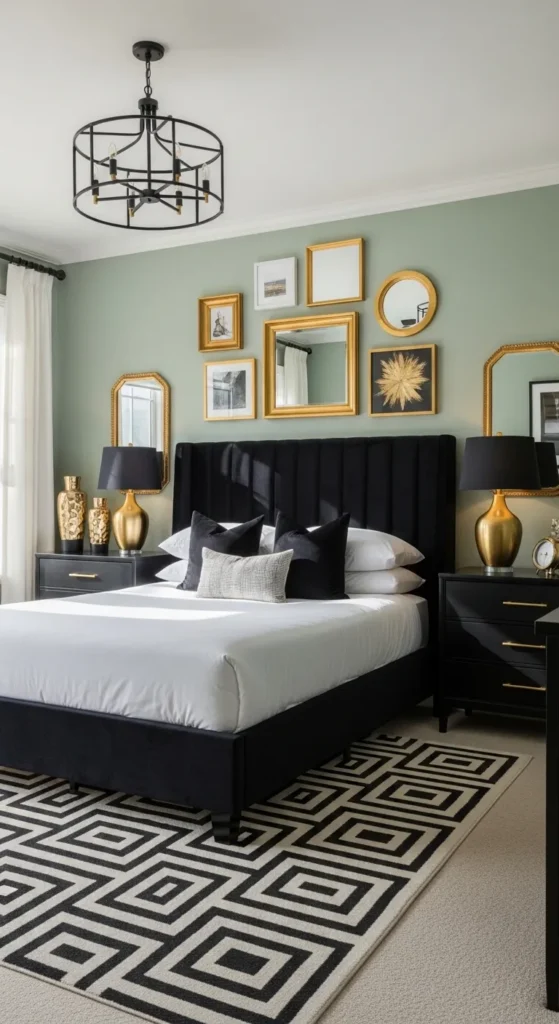 Sage Green and Black Bedroom