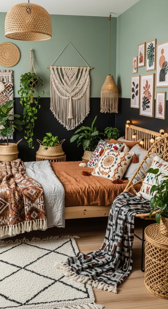 Sage Green and Black Bedroom