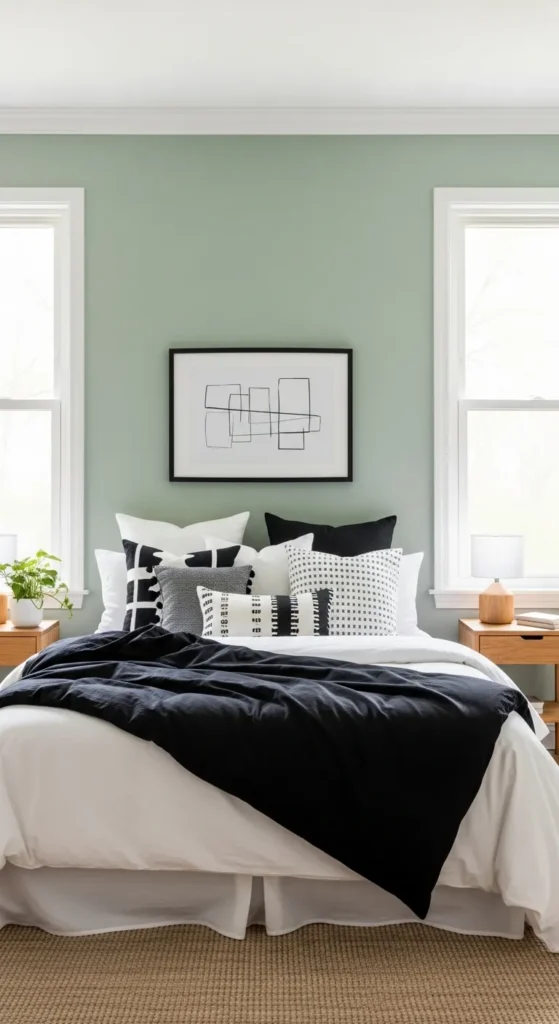 Sage Green and Black Bedroom