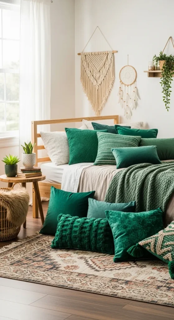 Emerald Green Boho Bedroom Ideas